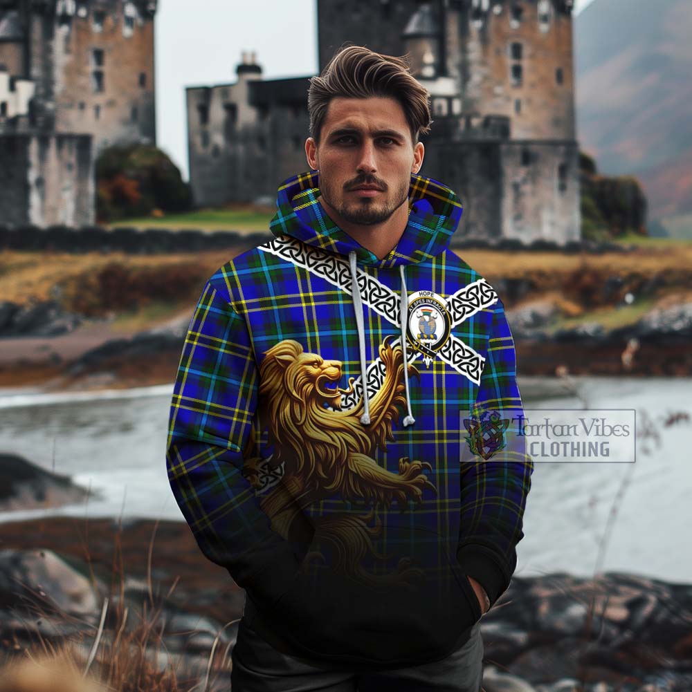 Tartan Vibes Clothing Hope Crest Tartan Cotton Hoodie with Golden Lion Emblem Celtic Style