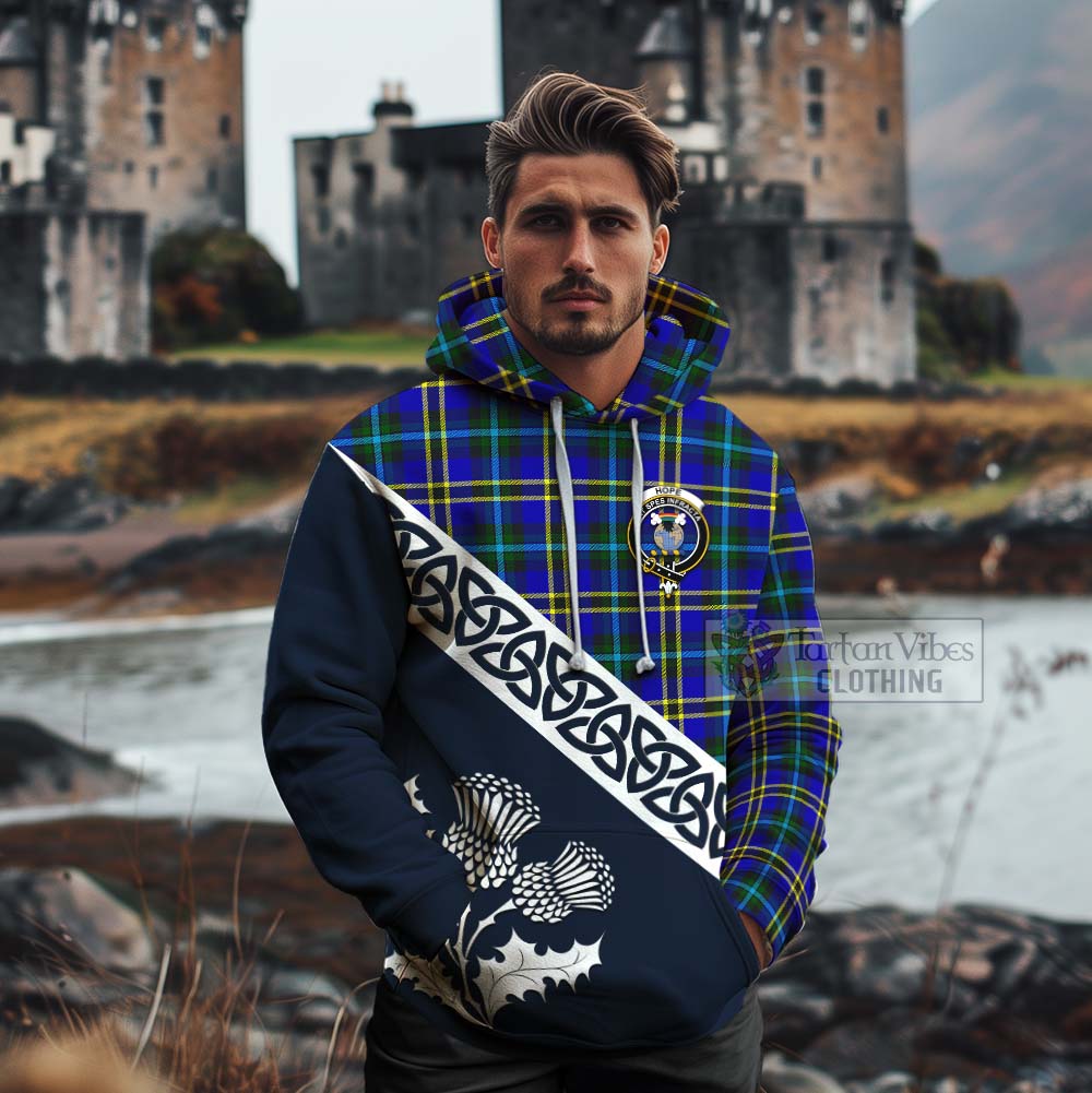 Tartan Vibes Clothing Hope Tartan Cotton Hoodie Featuring Thistle and Scotland Map