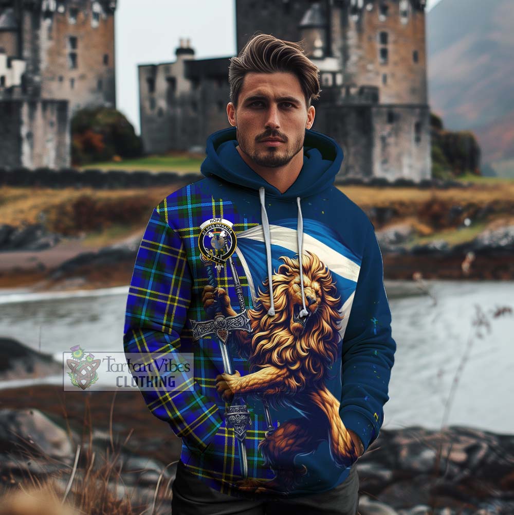 Tartan Vibes Clothing Hope Tartan Family Crest Cotton Hoodie with Scottish Majestic Lion