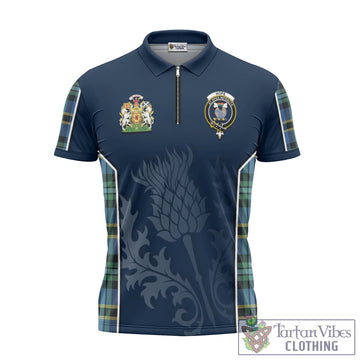 Hope Ancient Tartan Zipper Polo Shirt with Family Crest and Scottish Thistle Vibes Sport Style