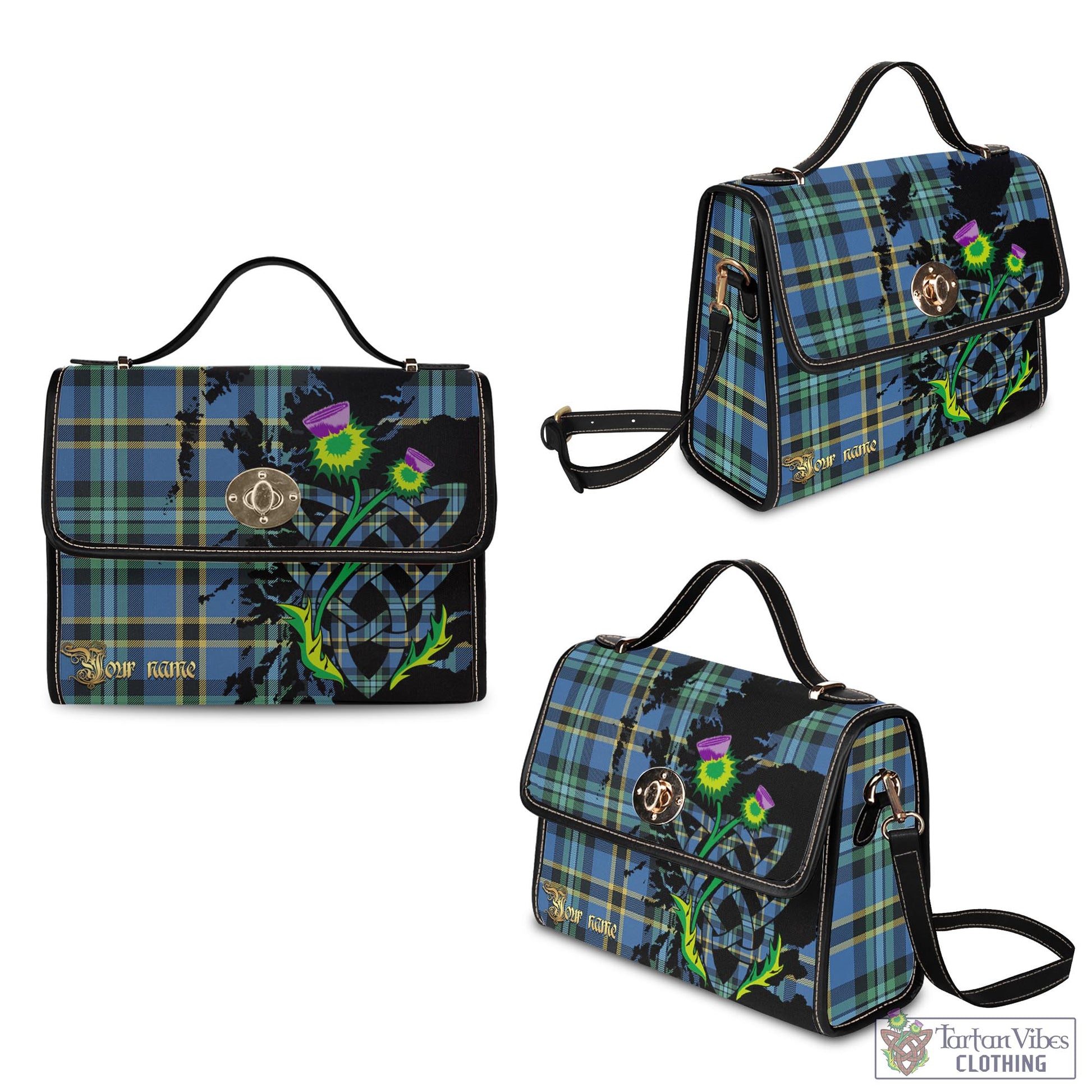 Tartan Vibes Clothing Hope Ancient Tartan Waterproof Canvas Bag with Scotland Map and Thistle Celtic Accents