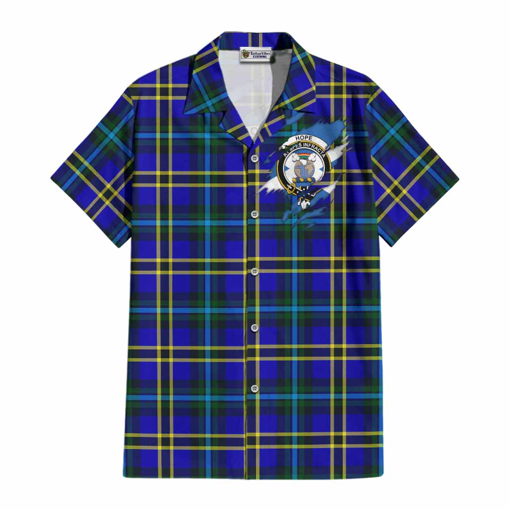 Hope Clan Crest In Me Tartan Cotton Hawaiian Shirt Scotland Flag Style