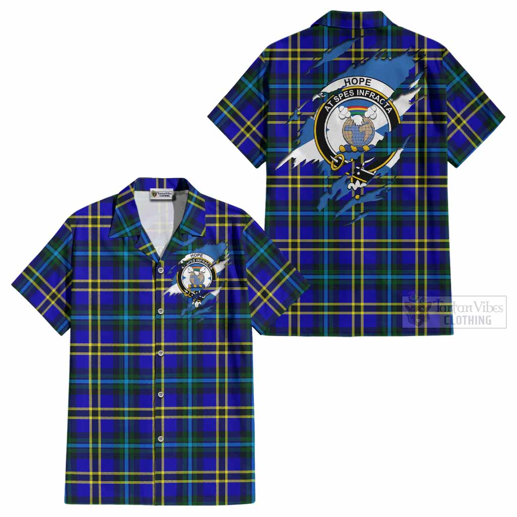 Hope Clan Crest In Me Tartan Cotton Hawaiian Shirt Scotland Flag Style