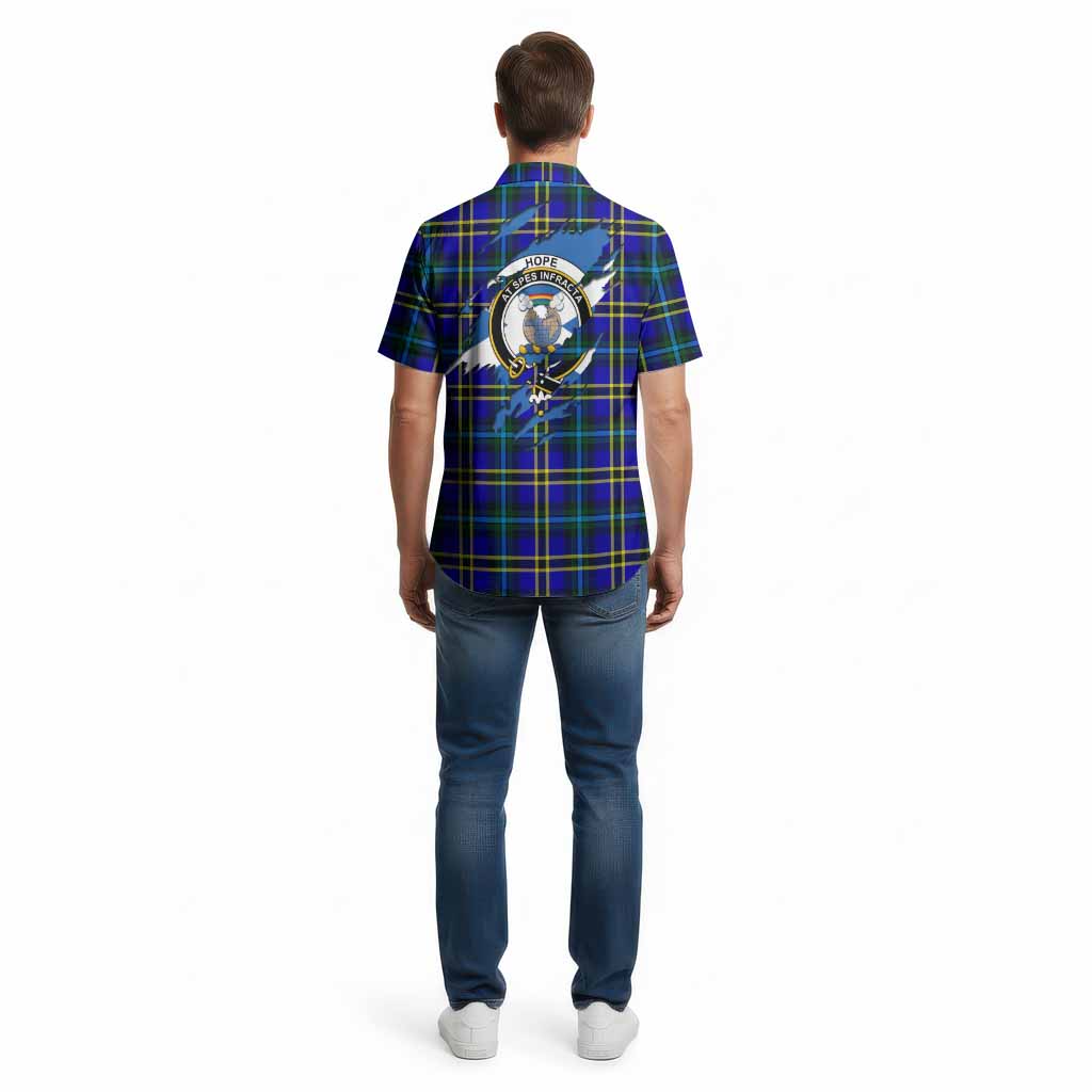Hope Clan Crest In Me Tartan Cotton Hawaiian Shirt Scotland Flag Style