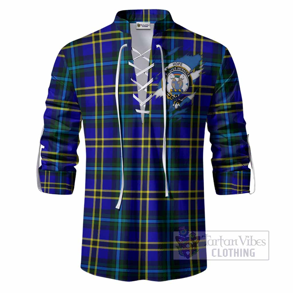 Hope Clan Crest In Me Tartan Ghillie Shirt Scotland Flag Style
