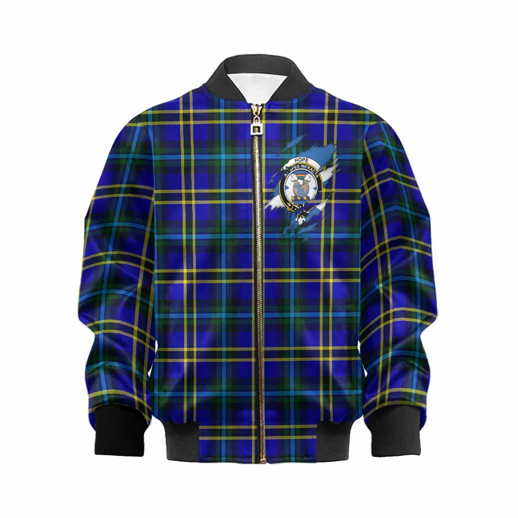 Hope Clan Crest In Me Tartan Kid Bomber Jacket Scotland Flag Style