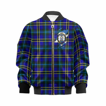 Hope Clan Crest In Me Tartan Kid Bomber Jacket Scotland Flag Style