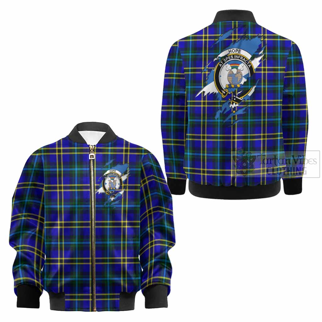 Hope Clan Crest In Me Tartan Kid Bomber Jacket Scotland Flag Style