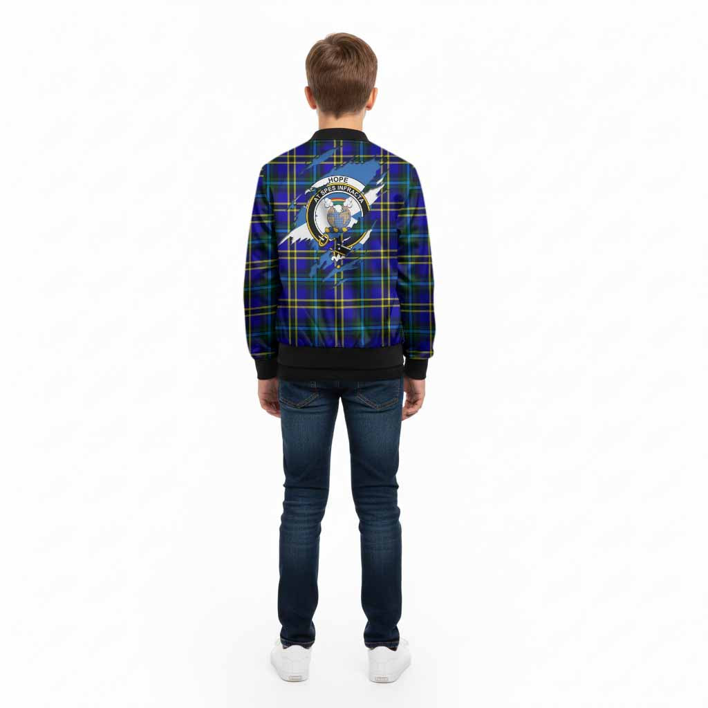 Hope Clan Crest In Me Tartan Kid Bomber Jacket Scotland Flag Style
