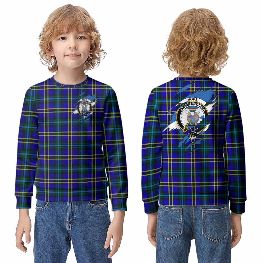 Hope Clan Crest In Me Tartan Kid Knitted Sweatshirt Scotland Flag Style