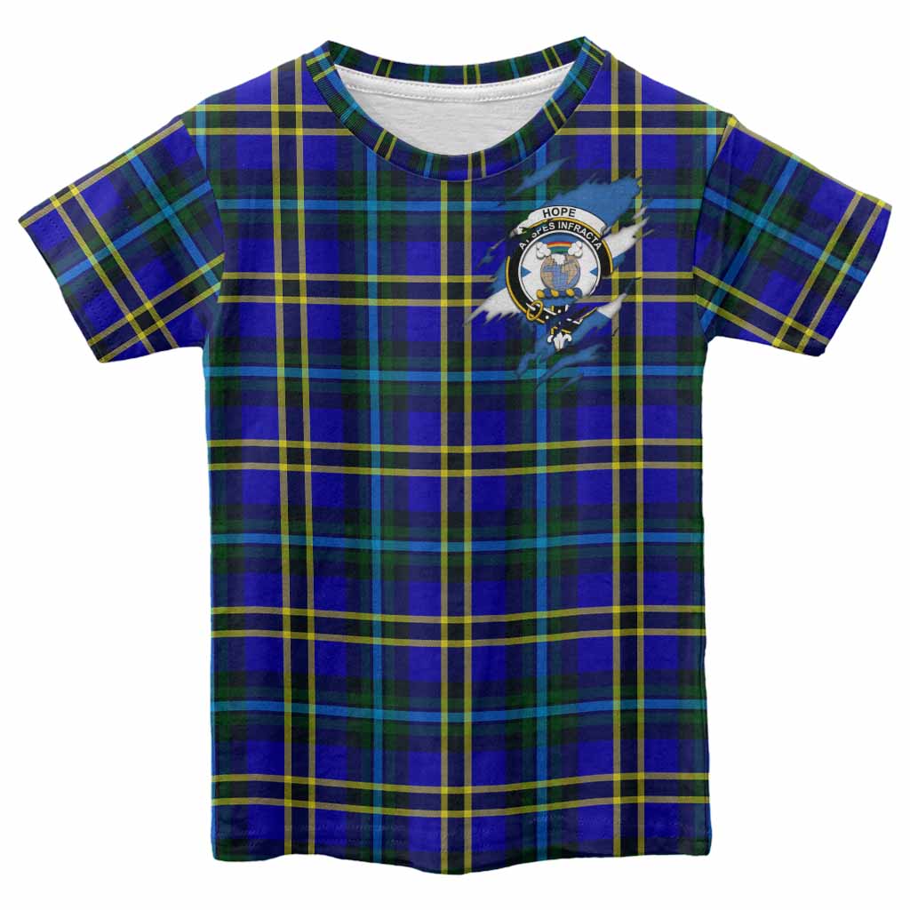 Hope Clan Crest In Me Tartan Kid T-shirt Scotland Flag Style