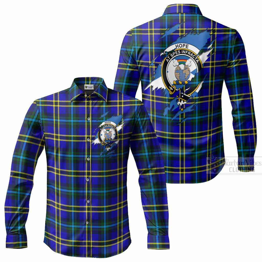 Hope Clan Crest In Me Tartan Long Sleeve Button Shirts Scotland Flag Style