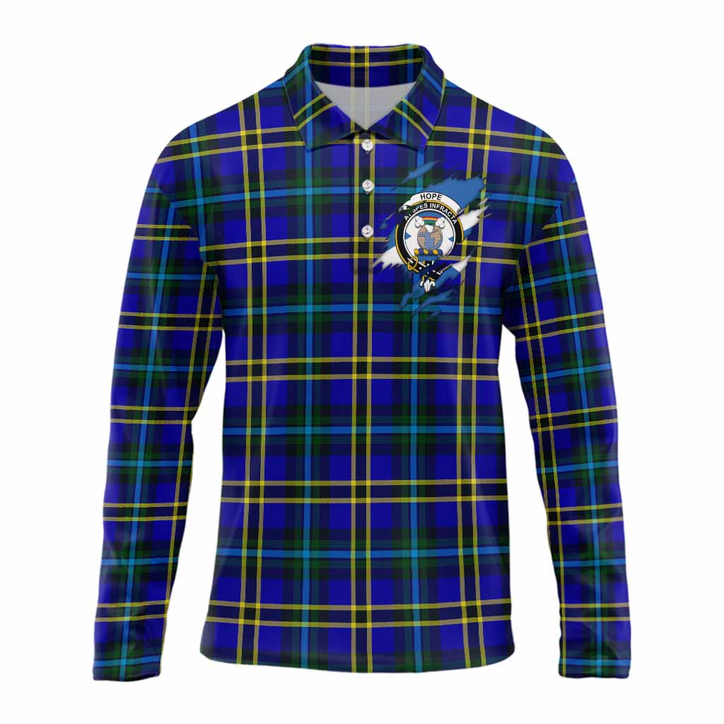 Hope Clan Crest In Me Tartan Long Sleeve Polo Shirt Scotland Flag Style