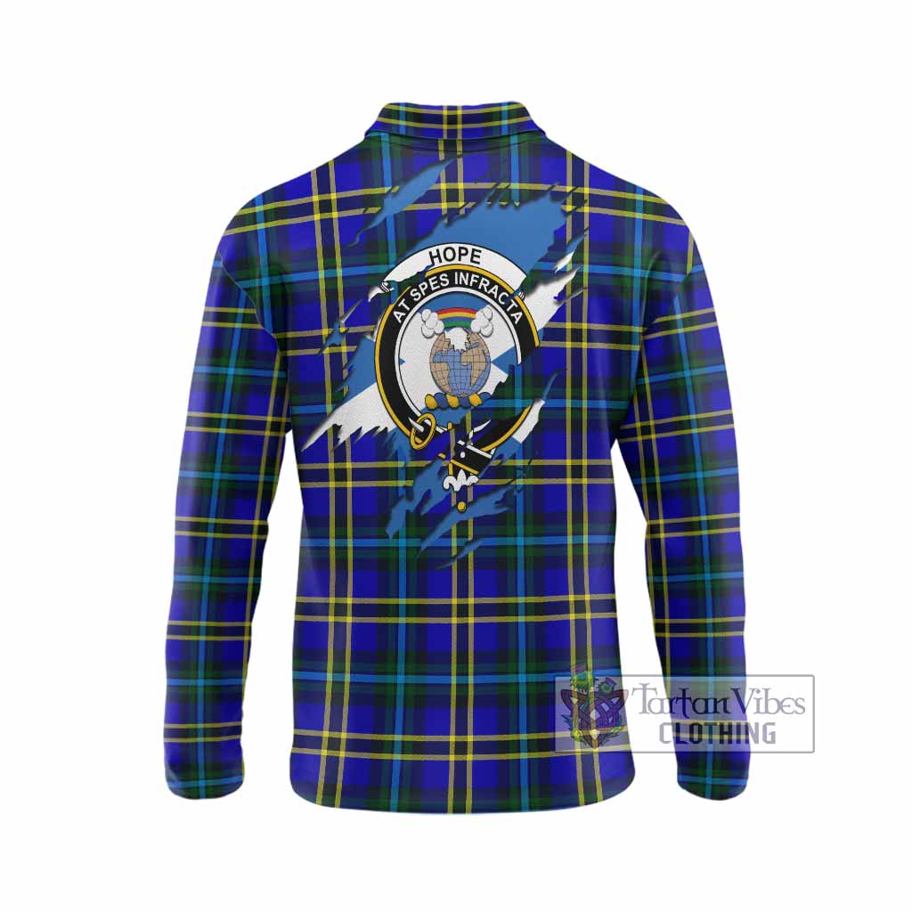 Hope Clan Crest In Me Tartan Long Sleeve Polo Shirt Scotland Flag Style