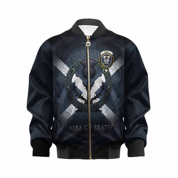 Hope Clan Crest Kid Bomber Jacket with Celtic Knot Thistle and Saltire
