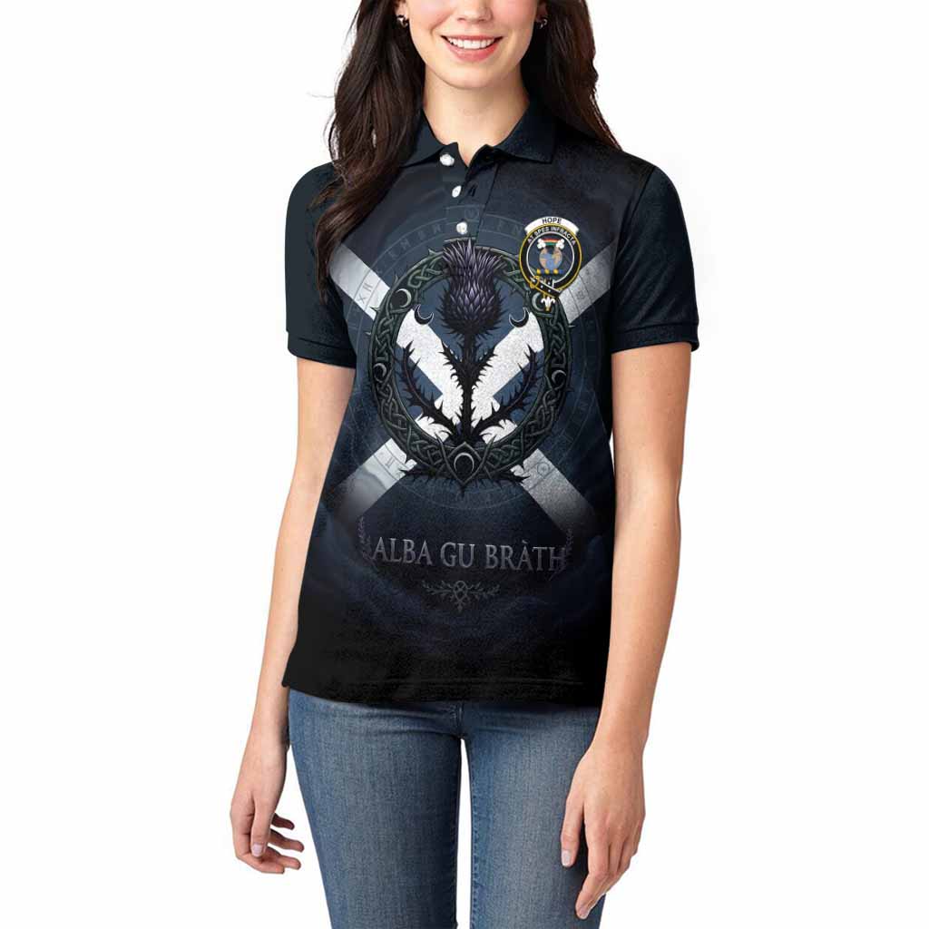 Hope Clan Crest Women Polo Shirt with Celtic Knot Thistle and Saltire
