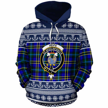 Hope Clan Tartan Christmas Cotton Hoodie with Family Crest