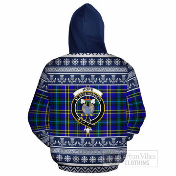 Hope Clan Tartan Christmas Cotton Hoodie with Family Crest
