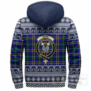 Hope Clan Tartan Christmas Fleece Hoodie with Family Crest