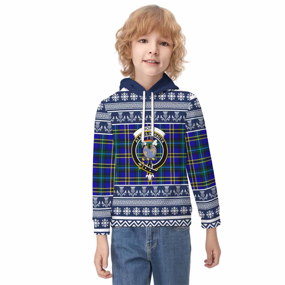 Hope Clan Tartan Christmas Kid Hoodie with Family Crest - Tartan Vibes Clothing