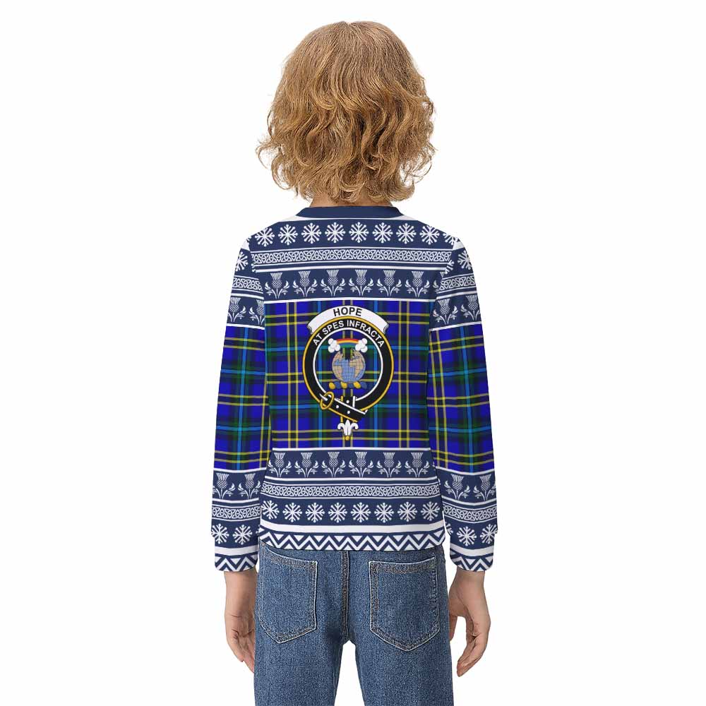 Hope Clan Tartan Christmas Kid Ugly Sweatshirt with Family Crest - Tartan Vibes Clothing