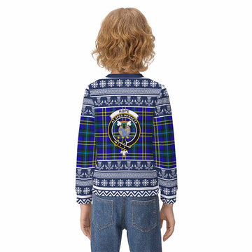 Hope Clan Tartan Christmas Kid Ugly Sweatshirt with Family Crest