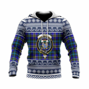 Hope Clan Tartan Christmas Knitted Hoodie with Family Crest