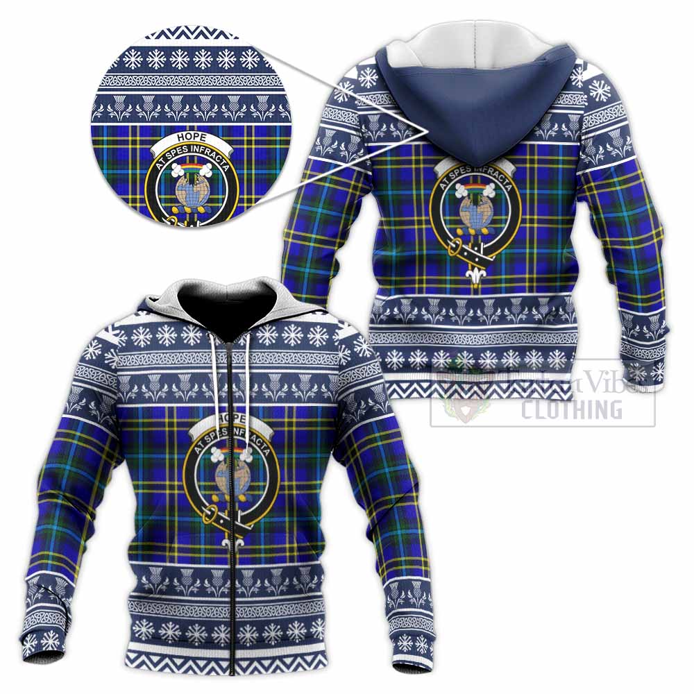Hope Clan Tartan Christmas Knitted Hoodie with Family Crest - Tartan Vibes Clothing