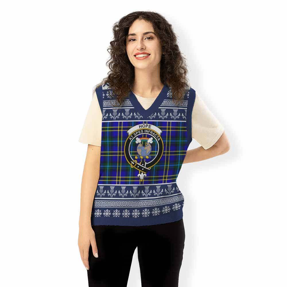 Hope Clan Tartan Christmas Knitted V-Neck Vest with Family Crest - Tartan Vibes Clothing