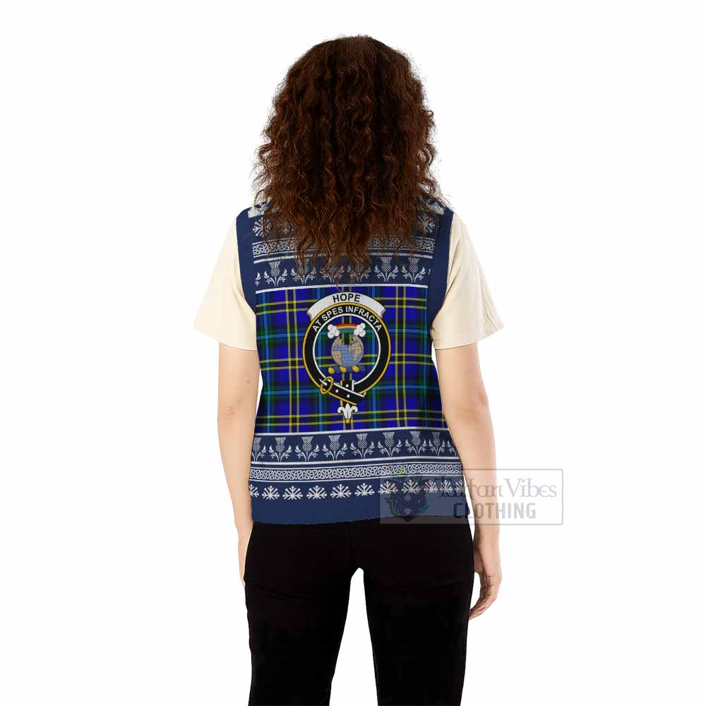 Hope Clan Tartan Christmas Knitted V-Neck Vest with Family Crest - Tartan Vibes Clothing