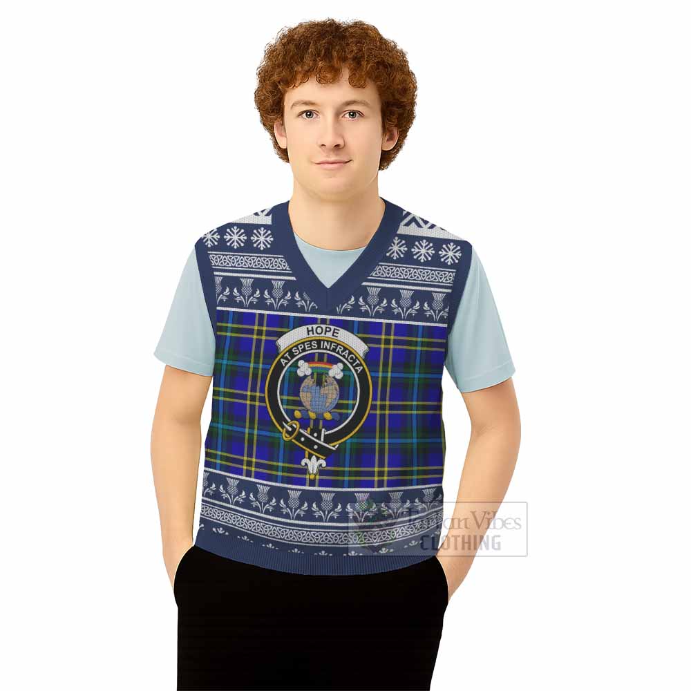 Hope Clan Tartan Christmas Knitted V-Neck Vest with Family Crest - Tartan Vibes Clothing