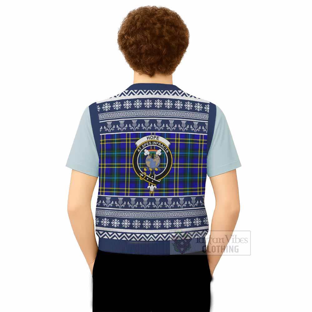 Hope Clan Tartan Christmas Knitted V-Neck Vest with Family Crest - Tartan Vibes Clothing