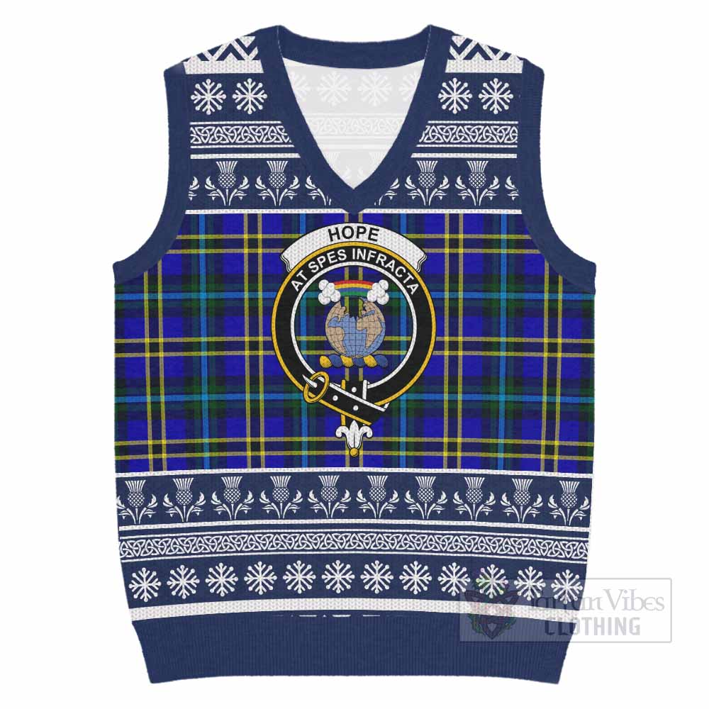 Hope Clan Tartan Christmas Knitted V-Neck Vest with Family Crest - Tartan Vibes Clothing