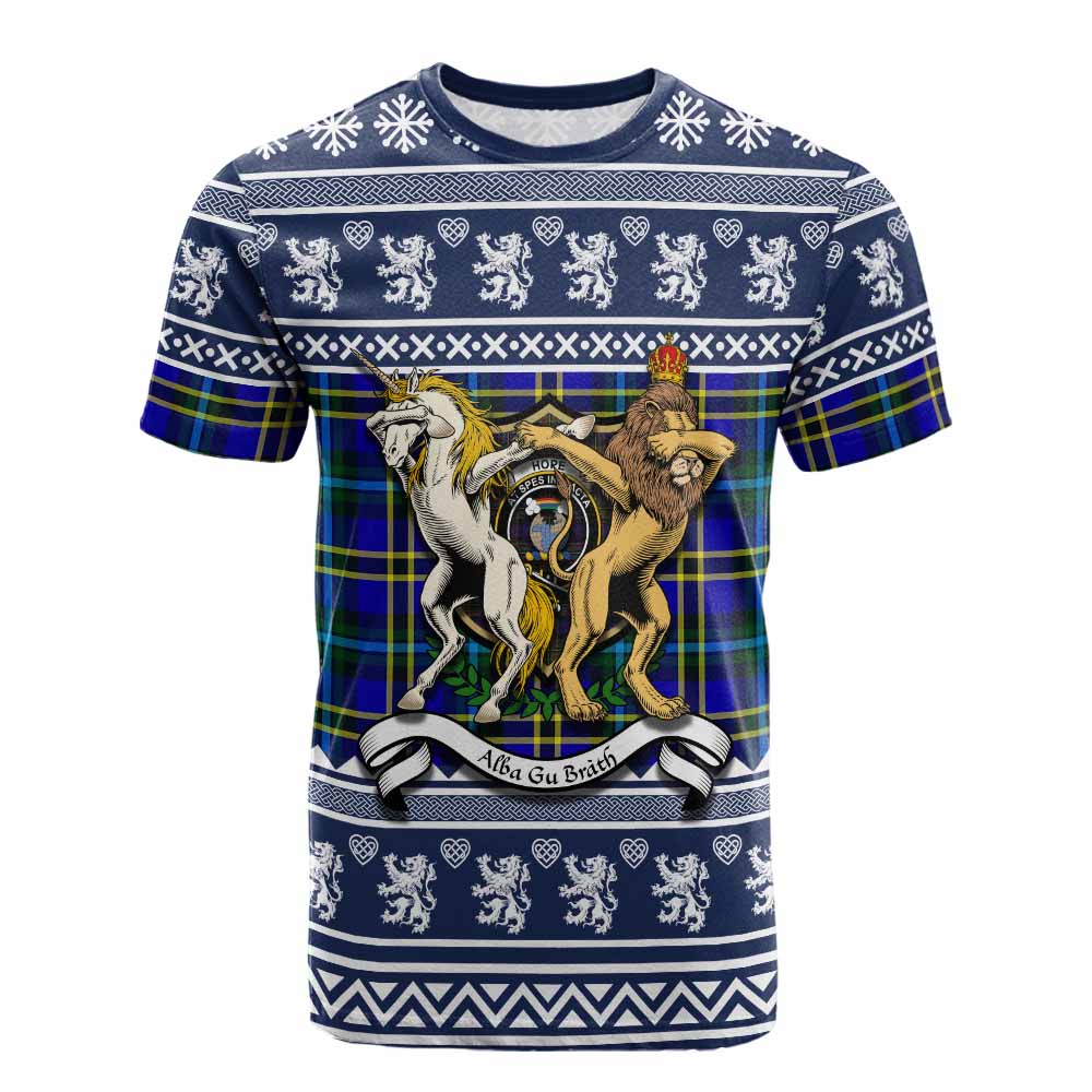 Hope Clan Tartan Crest Christmas Cotton T-shirt Coat of Arms Funny Style - Tartan Vibes Clothing