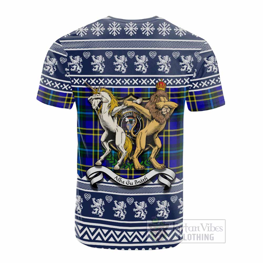 Hope Clan Tartan Crest Christmas Cotton T-shirt Coat of Arms Funny Style - Tartan Vibes Clothing