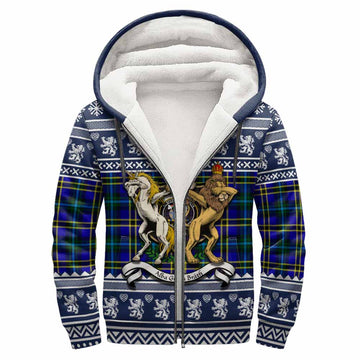 Hope Clan Tartan Crest Christmas Fleece Hoodie Coat of Arms Funny Style