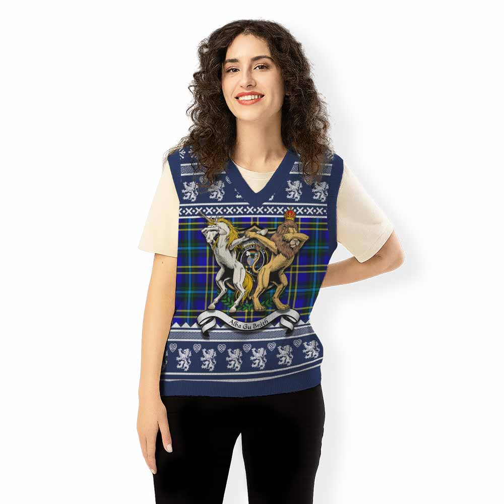 Hope Clan Tartan Crest Christmas Knitted V-Neck Vest Coat of Arms Funny Style - Tartan Vibes Clothing