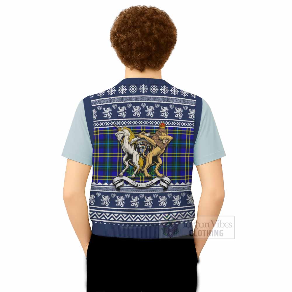 Hope Clan Tartan Crest Christmas Knitted V-Neck Vest Coat of Arms Funny Style - Tartan Vibes Clothing