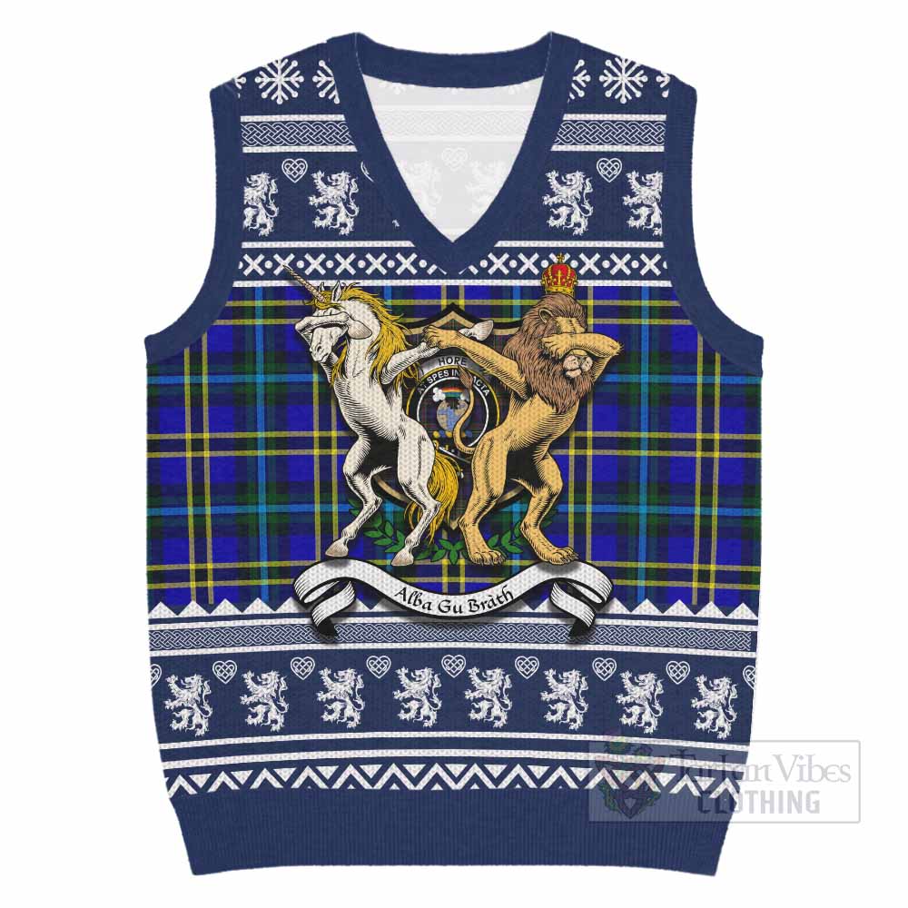 Hope Clan Tartan Crest Christmas Knitted V-Neck Vest Coat of Arms Funny Style - Tartan Vibes Clothing