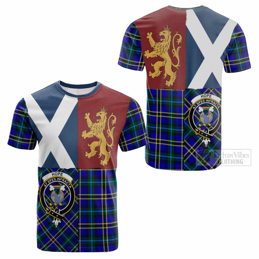 Hope Crest Tartan Cotton T-shirt with Lion Rampant Saltire Style - Tartan Vibes Clothing