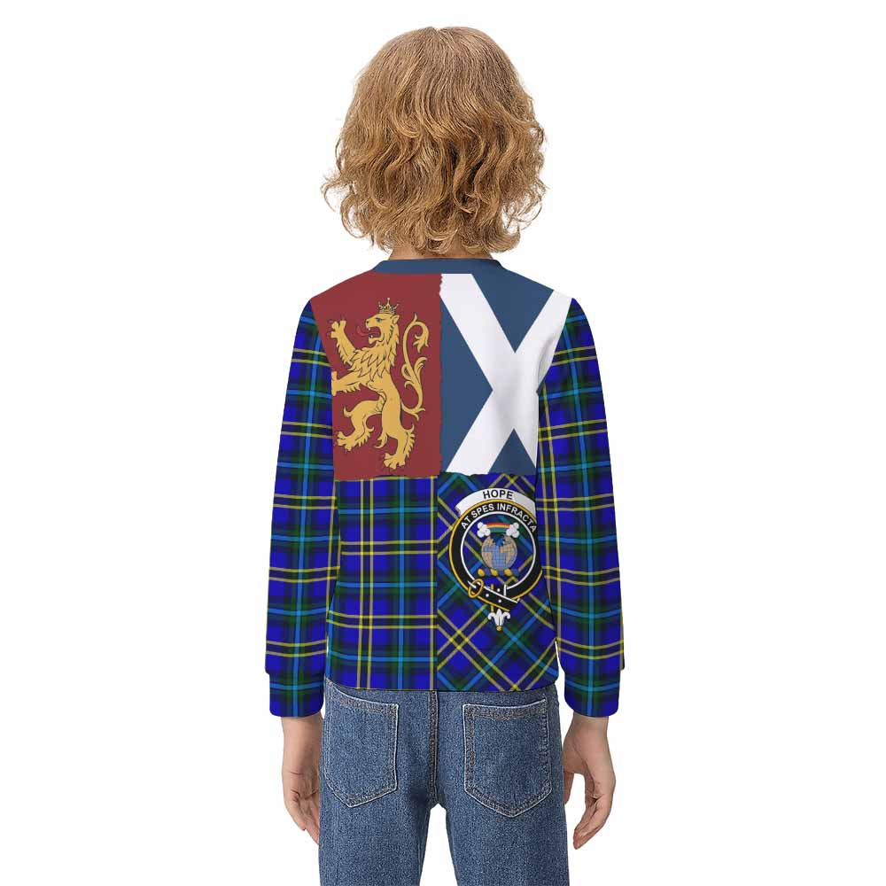 Hope Crest Tartan Kid Knitted Sweatshirt with Lion Rampant Saltire Style - Tartan Vibes Clothing