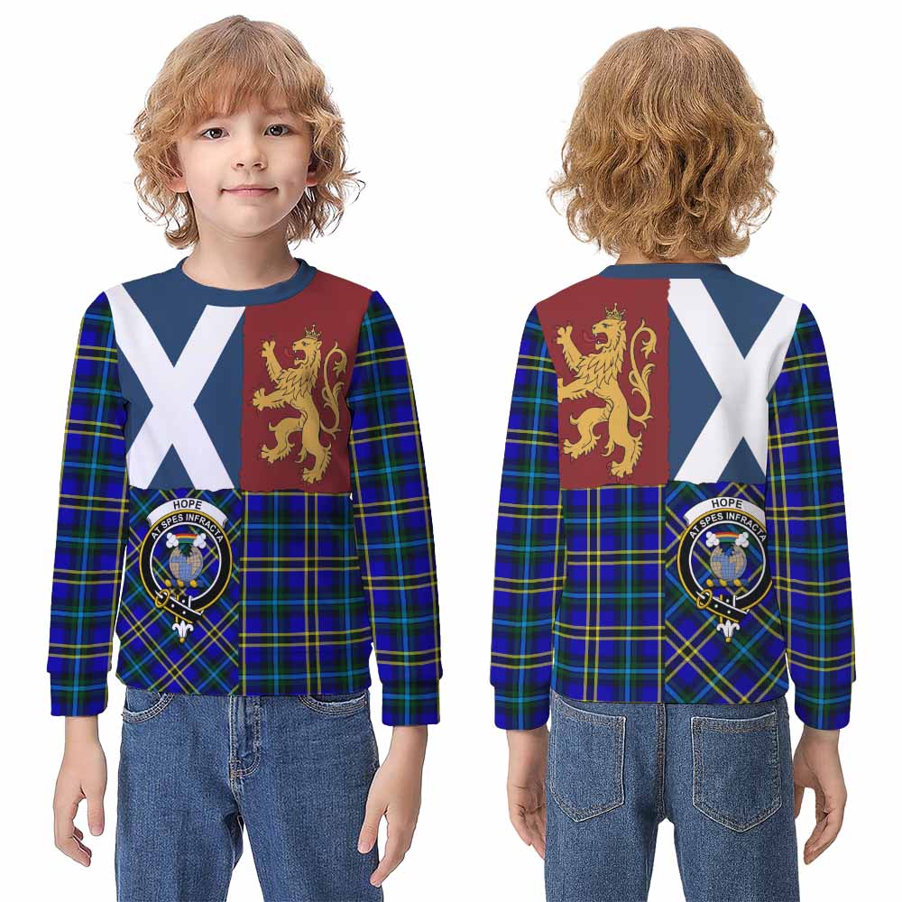 Hope Crest Tartan Kid Knitted Sweatshirt with Lion Rampant Saltire Style - Tartan Vibes Clothing
