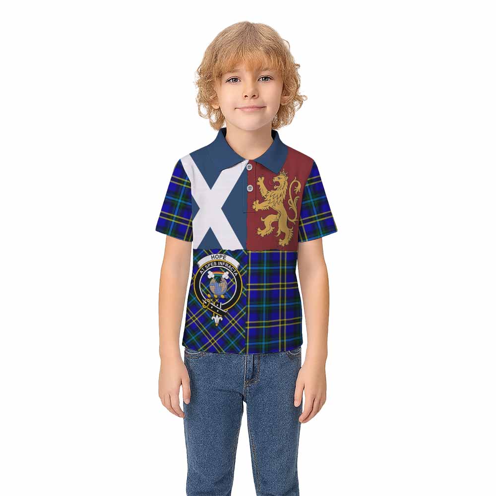 Hope Crest Tartan Kid Polo Shirt with Lion Rampant Saltire Style - Tartan Vibes Clothing