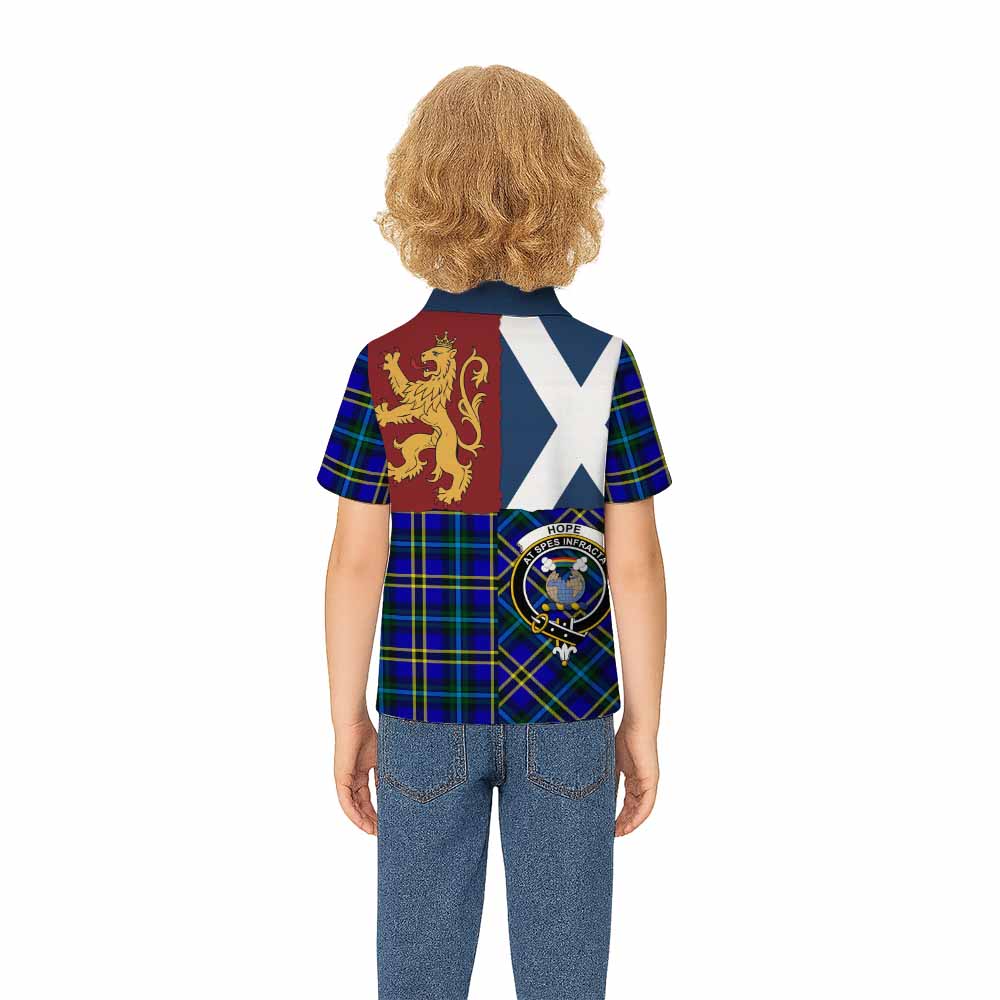 Hope Crest Tartan Kid Polo Shirt with Lion Rampant Saltire Style - Tartan Vibes Clothing