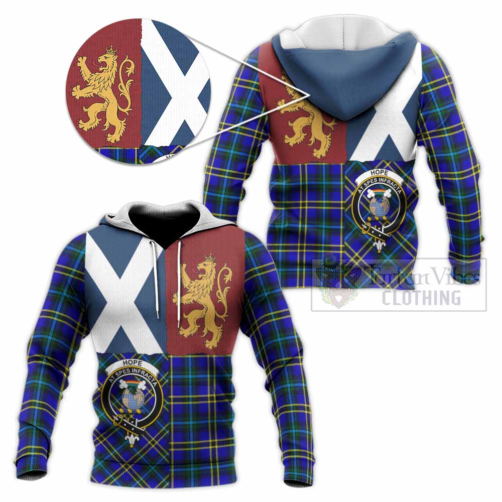 Hope Crest Tartan Knitted Hoodie with Lion Rampant Saltire Style