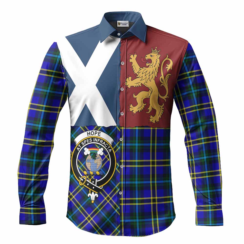 Hope Crest Tartan Long Sleeve Button Shirts with Lion Rampant Saltire Style