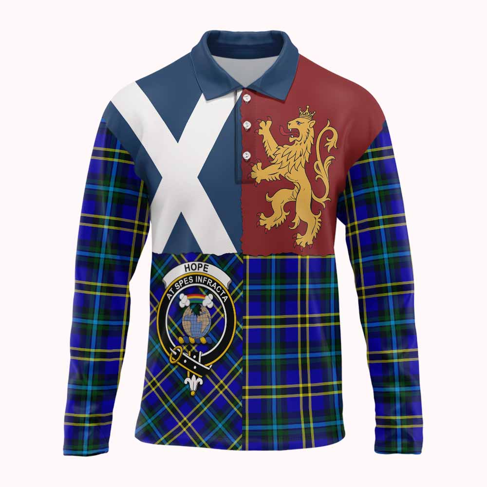Hope Crest Tartan Long Sleeve Polo Shirt with Lion Rampant Saltire Style