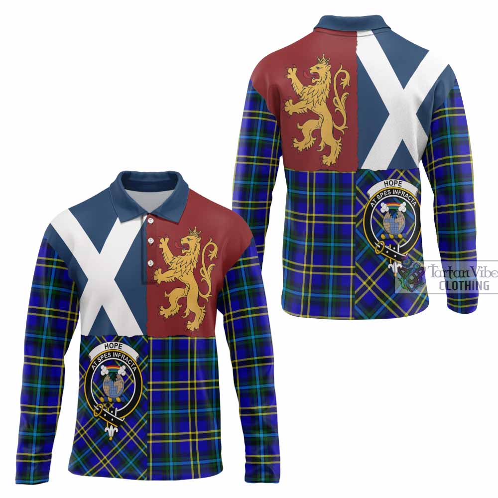 Hope Crest Tartan Long Sleeve Polo Shirt with Lion Rampant Saltire Style