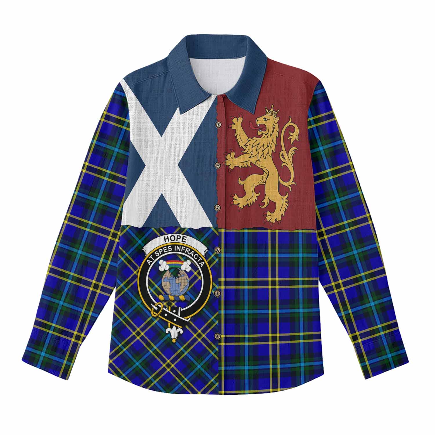 Hope Crest Tartan Women Casual Shirt with Lion Rampant Saltire Style