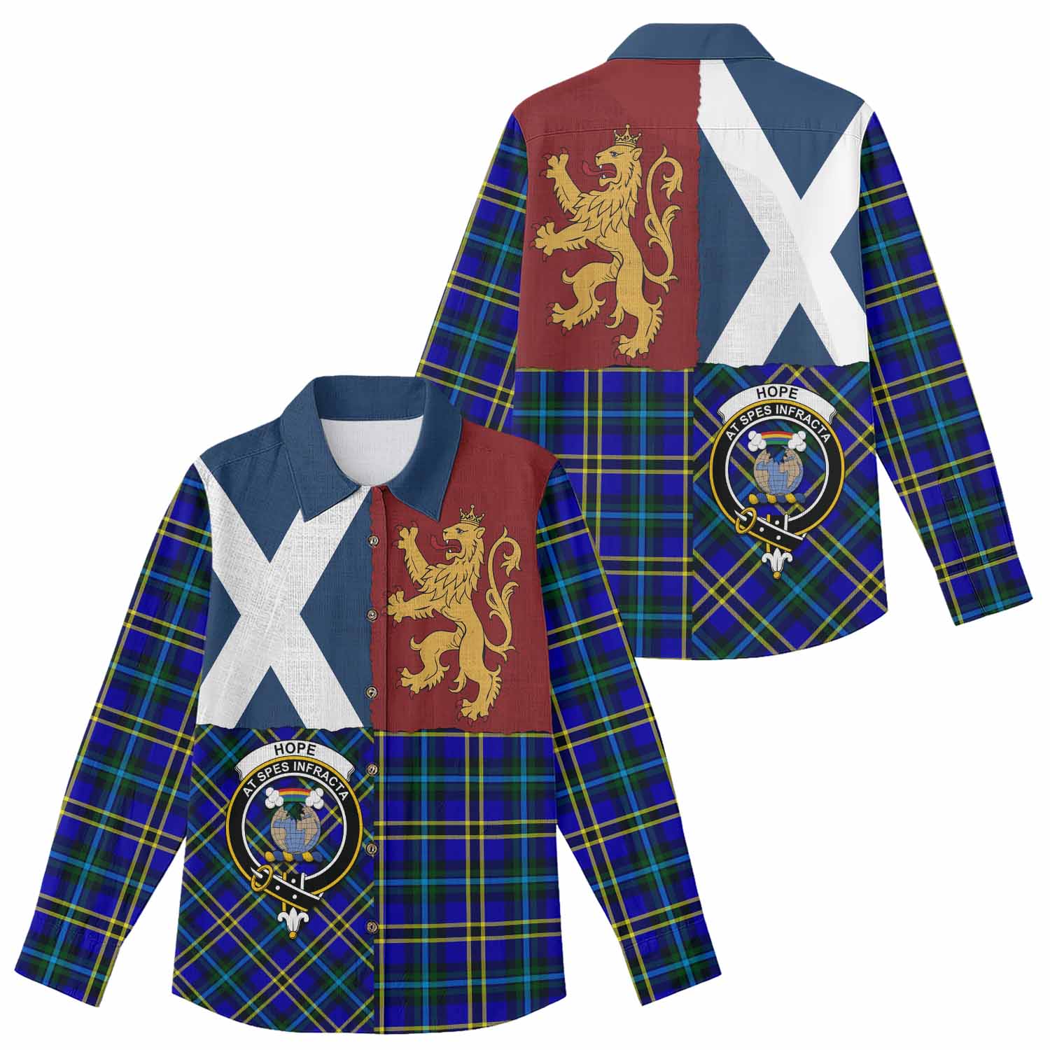 Hope Crest Tartan Women Casual Shirt with Lion Rampant Saltire Style